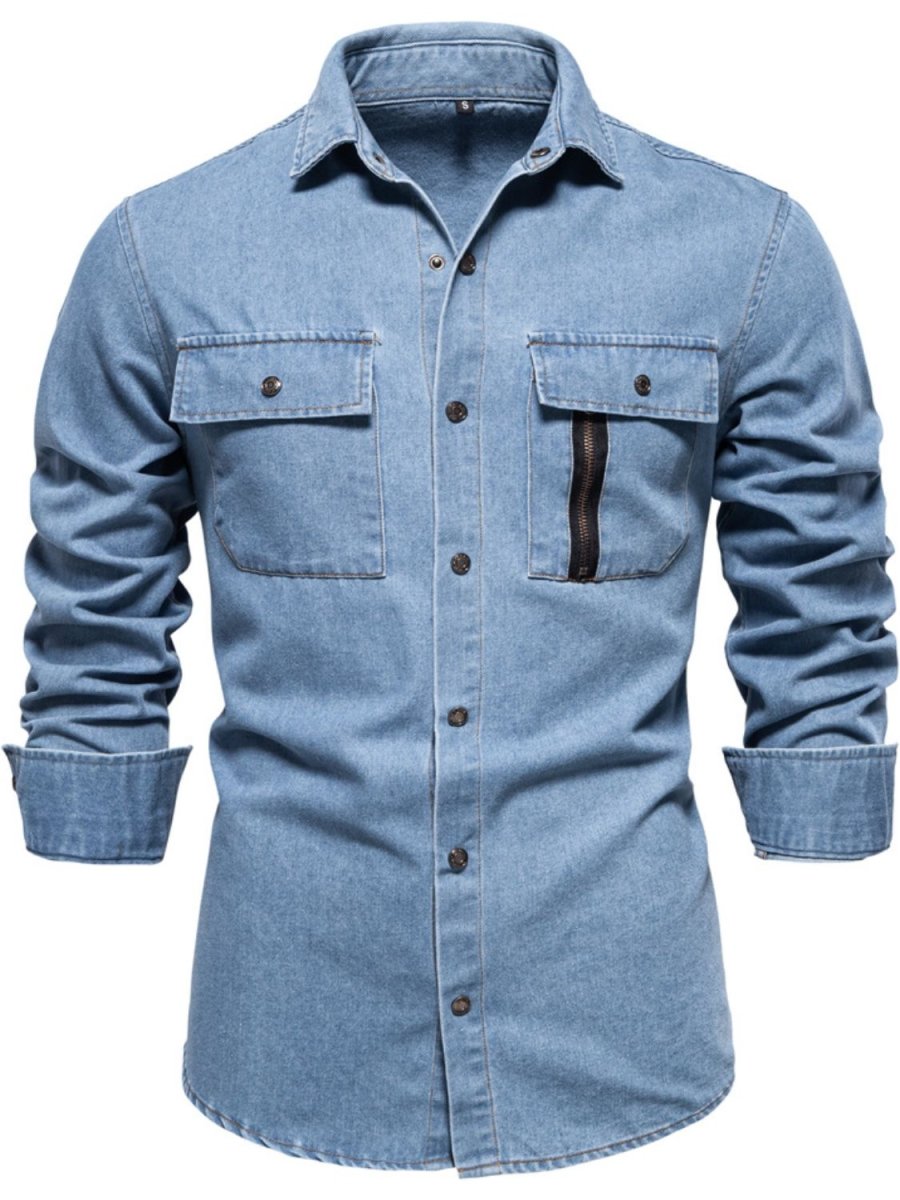 Men's Snap Down Long Sleeve Denim Shirt - S. M. & Co.