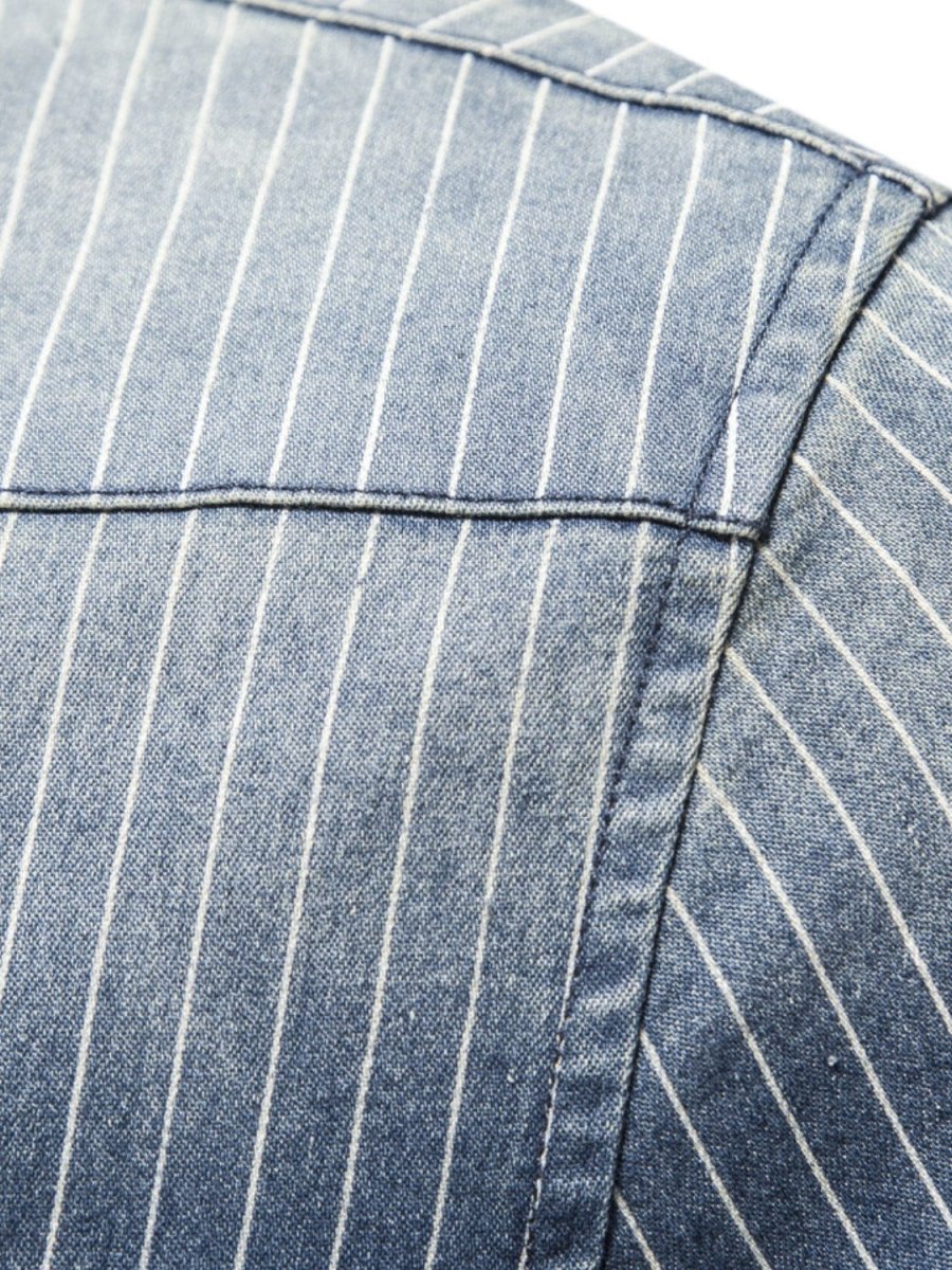 Men's Striped Collared Neck Button Down Denim Shirt - S. M. & Co.