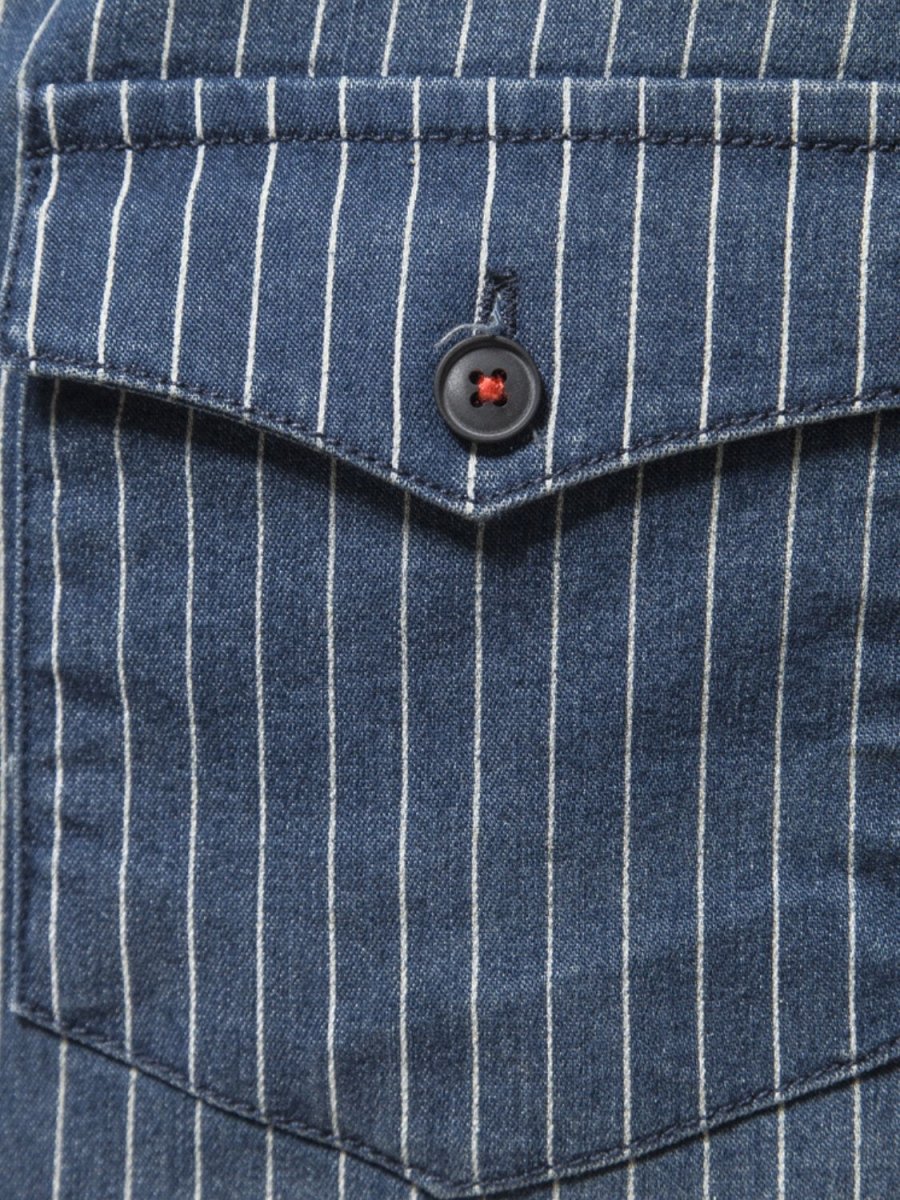Men's Striped Collared Neck Button Down Denim Shirt - S. M. & Co.