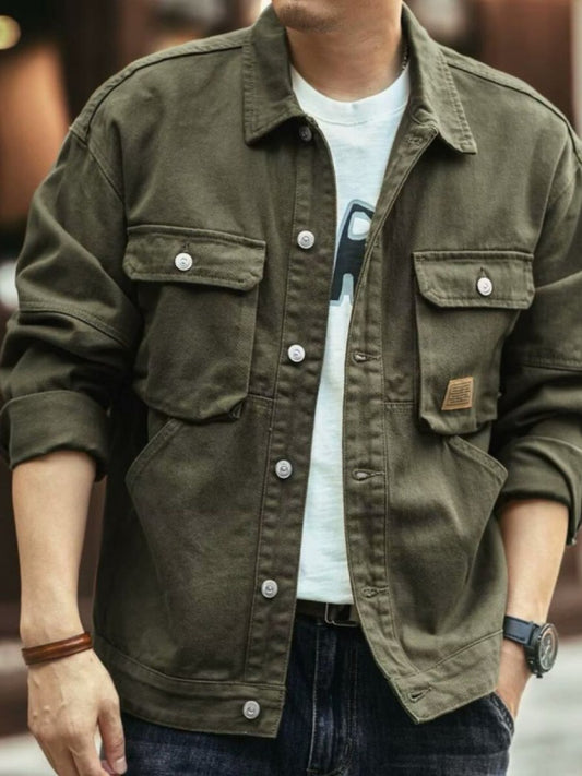 Men's Washed Collared Neck Cargo Jacket - S. M. & Co.