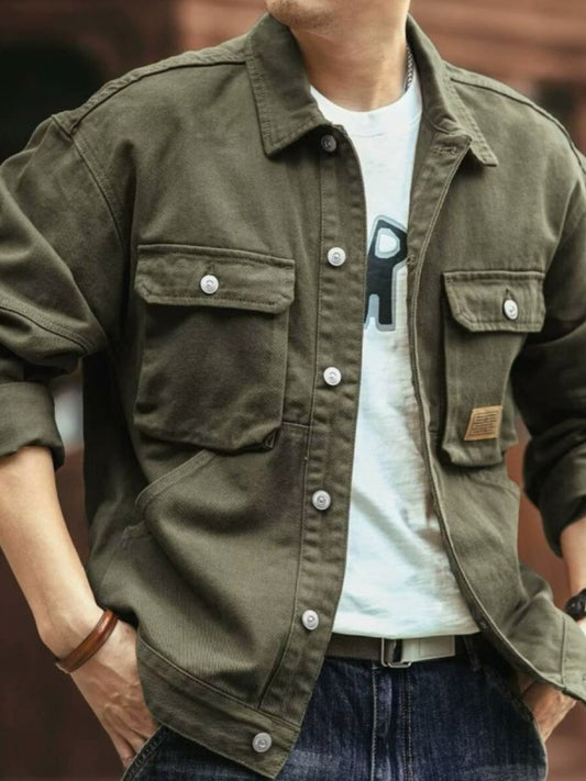 Men's Washed Collared Neck Cargo Jacket - S. M. & Co.