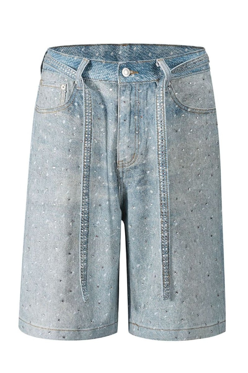 Men's Washed Rhinestone Denim Bermuda Shorts - S. M. & Co.