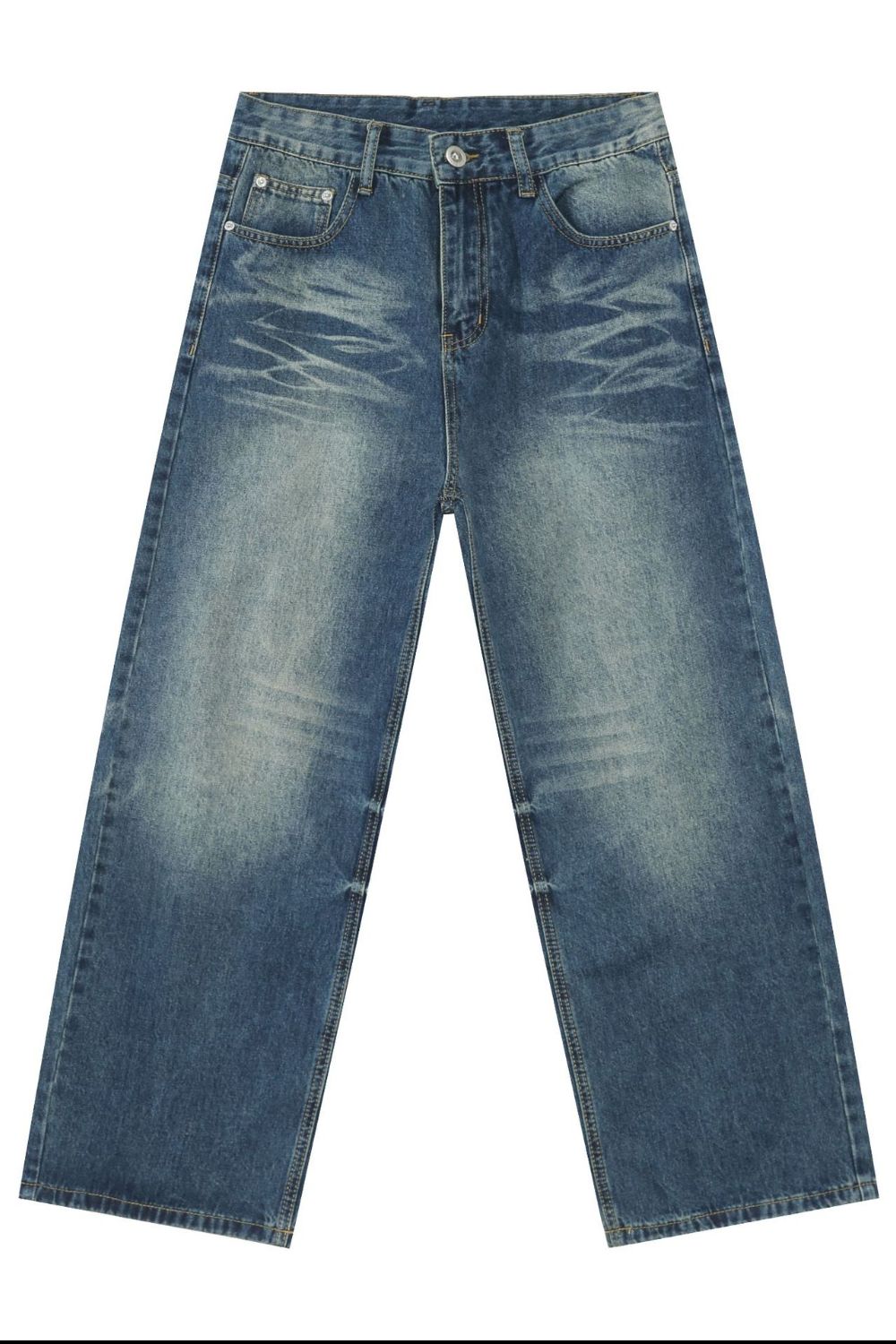 Men's Washed Wide Leg Jeans with Pockets - S. M. & Co.