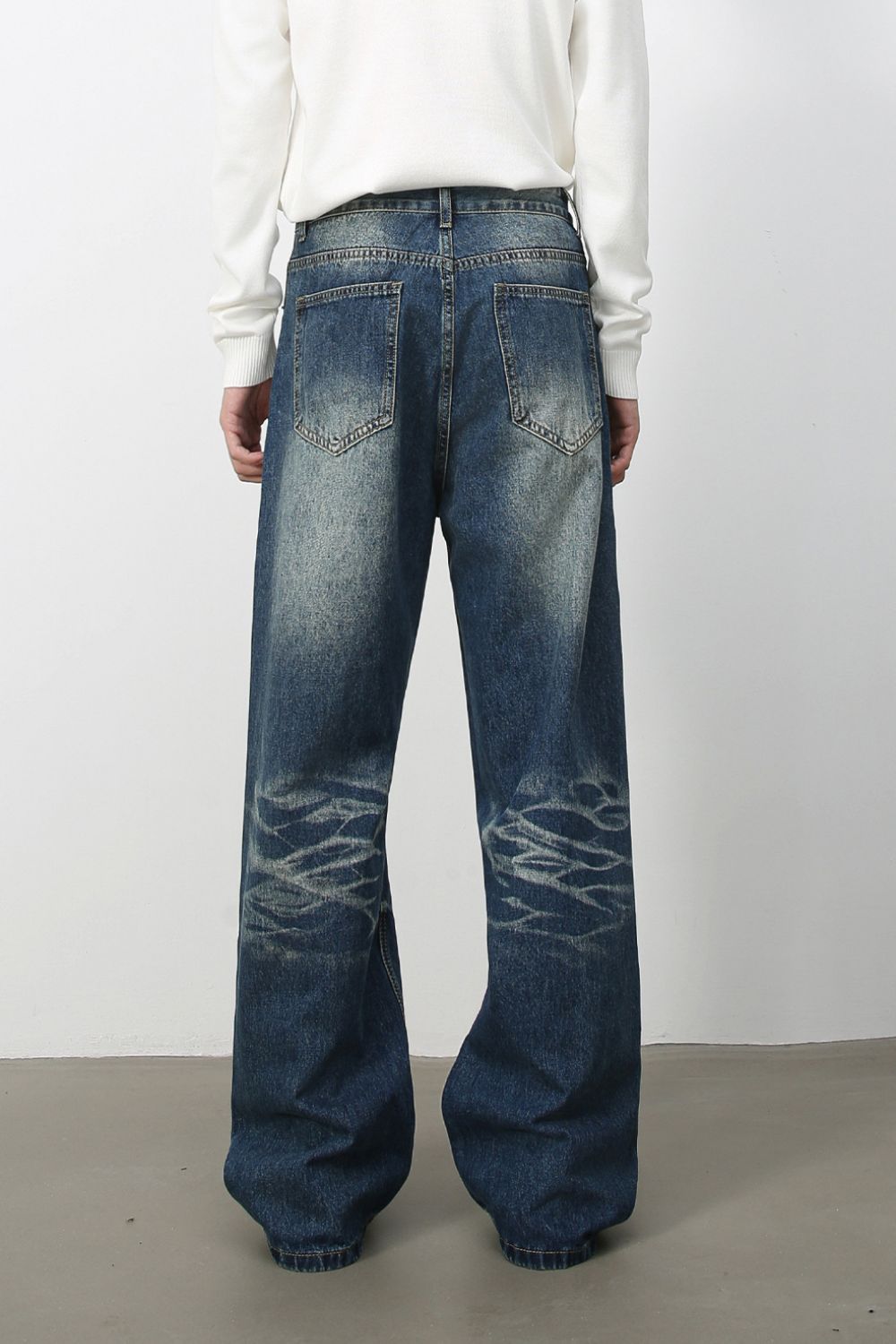 Men's Washed Wide Leg Jeans with Pockets - S. M. & Co.