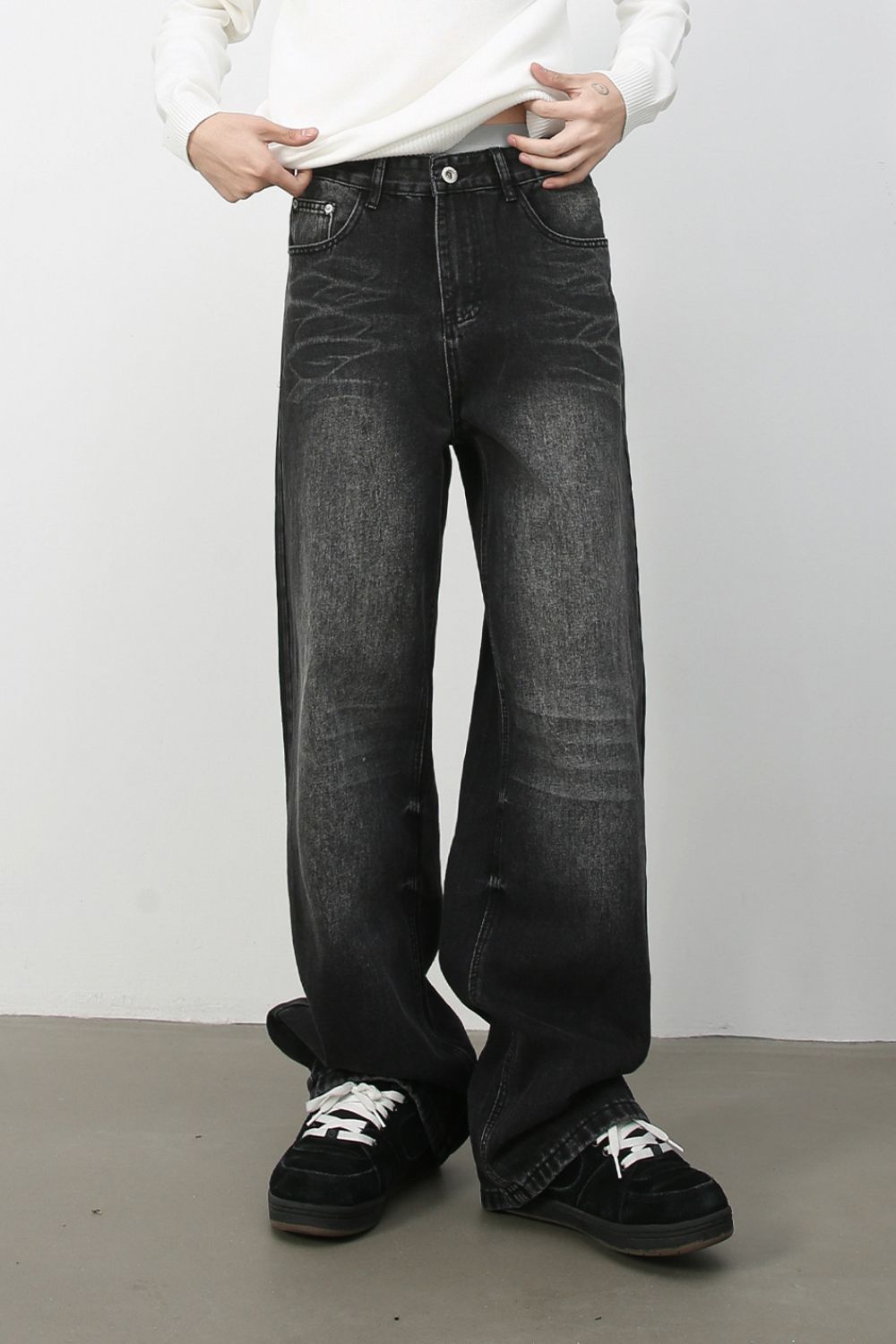 Men's Washed Wide Leg Jeans with Pockets - S. M. & Co.