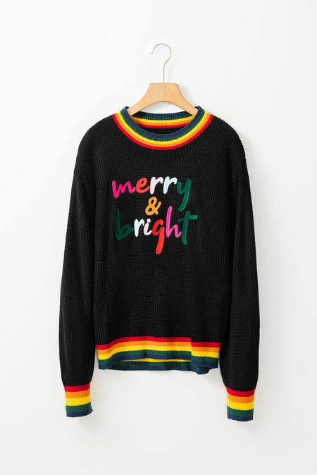 MERRY & BRIGHT Ribbed Round Neck Sweater - S. M. & Co.