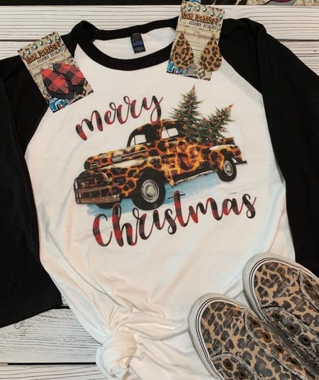 Merry Christmas Leopard Truck - Raglan - S. M. & Co.