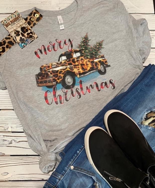 Merry Christmas Leopard Truck - Tee - S. M. & Co.