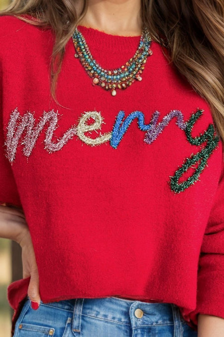 MERRY Round Neck Long Sleeve Sweater - S. M. & Co.