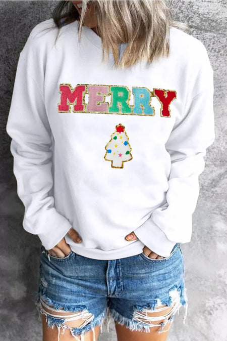 MERRY Round Neck Long Sleeve Sweatshirt - S. M. & Co.