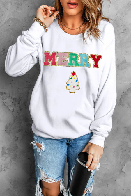 MERRY Round Neck Long Sleeve Sweatshirt - S. M. & Co.