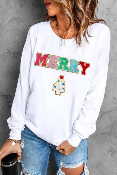 MERRY Round Neck Long Sleeve Sweatshirt - S. M. & Co.