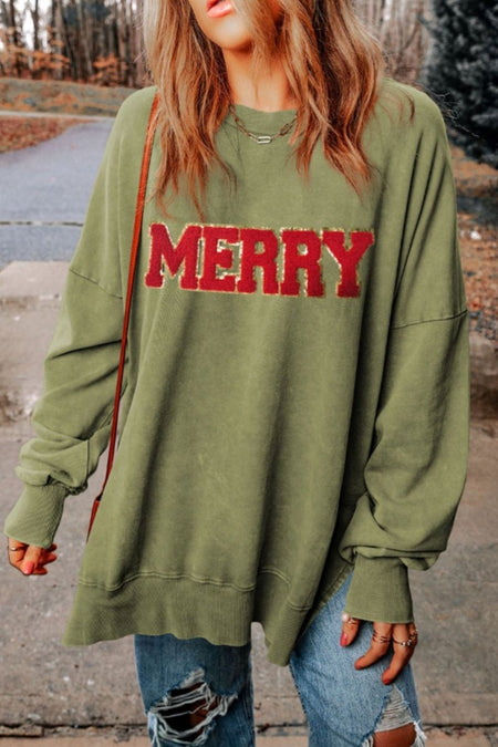 MERRY Side Slit Long Sleeve Sweatshirt - S. M. & Co.