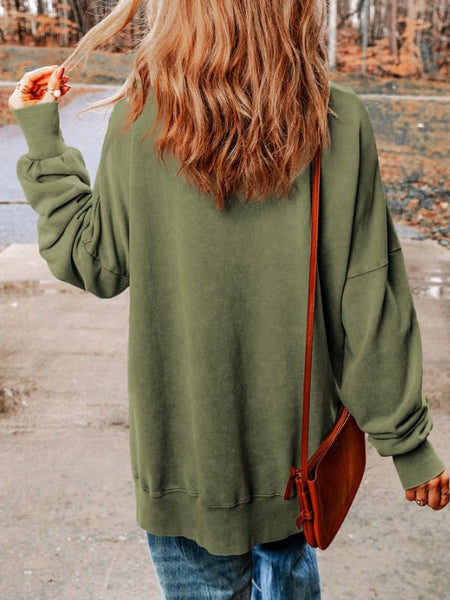 MERRY Side Slit Long Sleeve Sweatshirt - S. M. & Co.