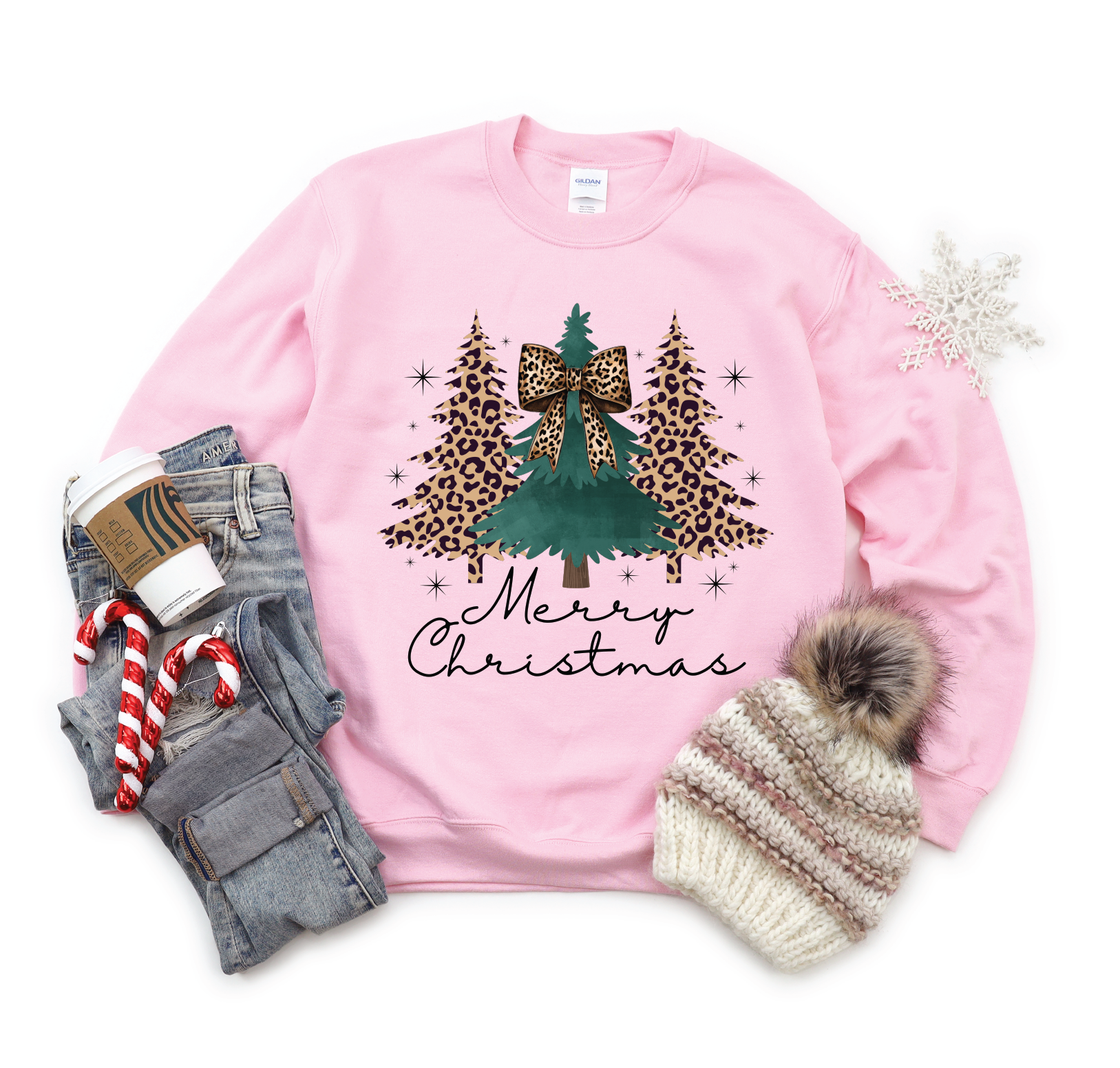 Merry Christmas Leopard Trees- Graphic Sweatshirt