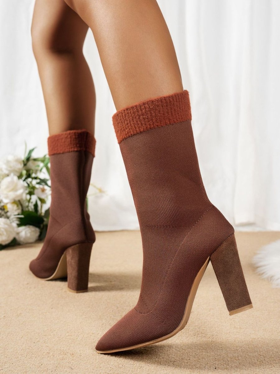 Mesh Point Toe Block Heel Boots - S. M. & Co.