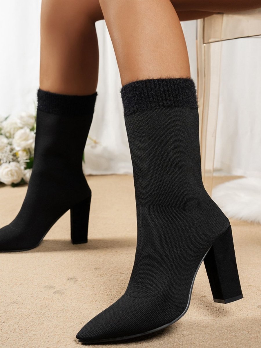 Mesh Point Toe Block Heel Boots - S. M. & Co.