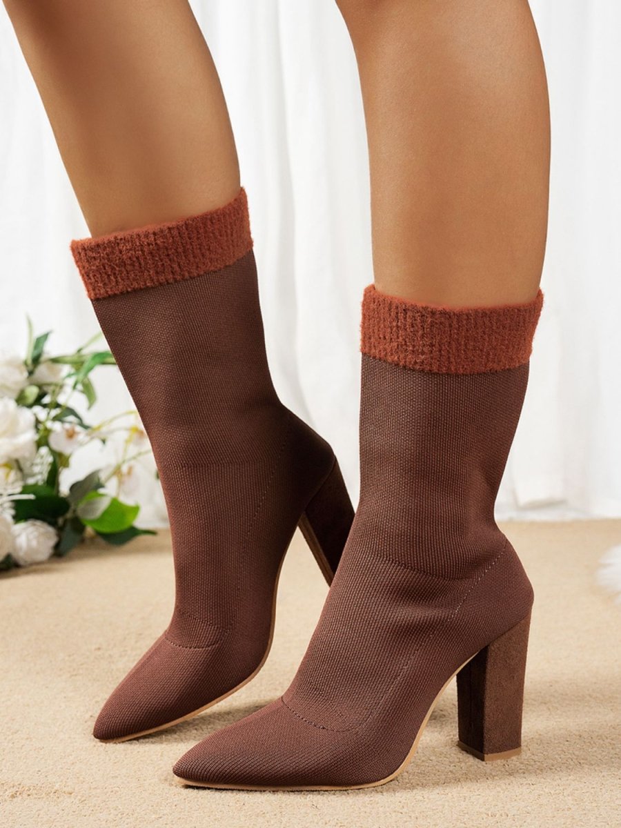 Mesh Point Toe Block Heel Boots - S. M. & Co.