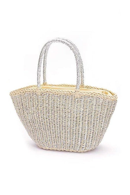 Metallic Faux Straw Basket Tote Bag - S. M. & Co. Tote Bag