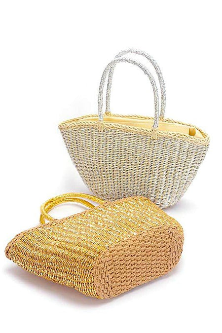 Metallic Faux Straw Basket Tote Bag - S. M. & Co. Tote Bag