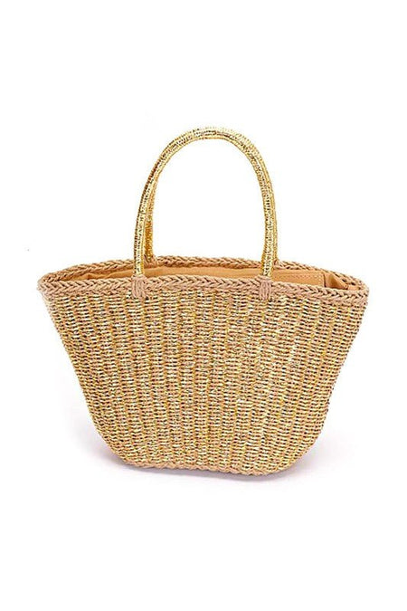 Metallic Faux Straw Basket Tote Bag - S. M. & Co. Tote Bag