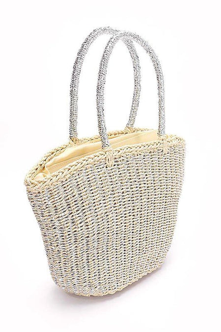 Metallic Faux Straw Basket Tote Bag - S. M. & Co. Tote Bag