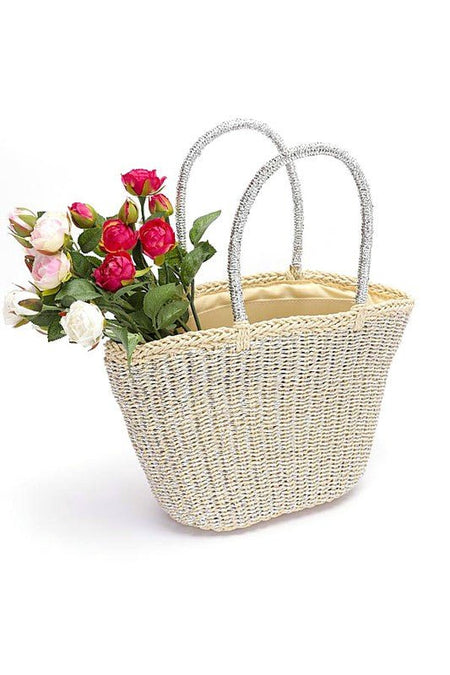 Metallic Faux Straw Basket Tote Bag - S. M. & Co. Tote Bag