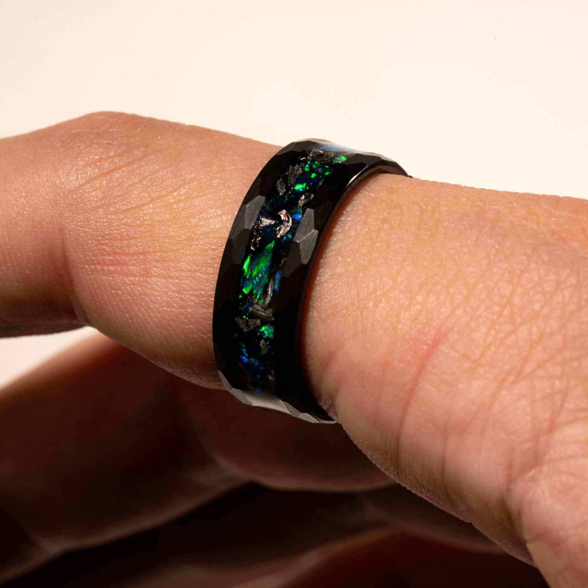 Meteorite x Green Opal Tungsten Carbide Ring