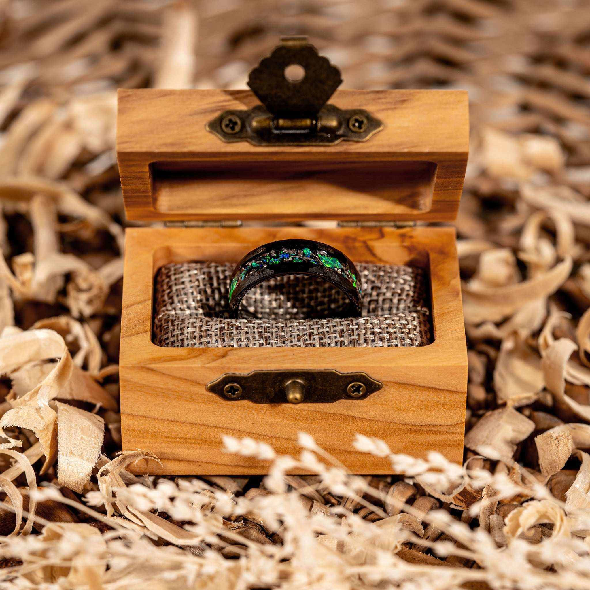 Meteorite x Green Opal Tungsten Carbide Ring