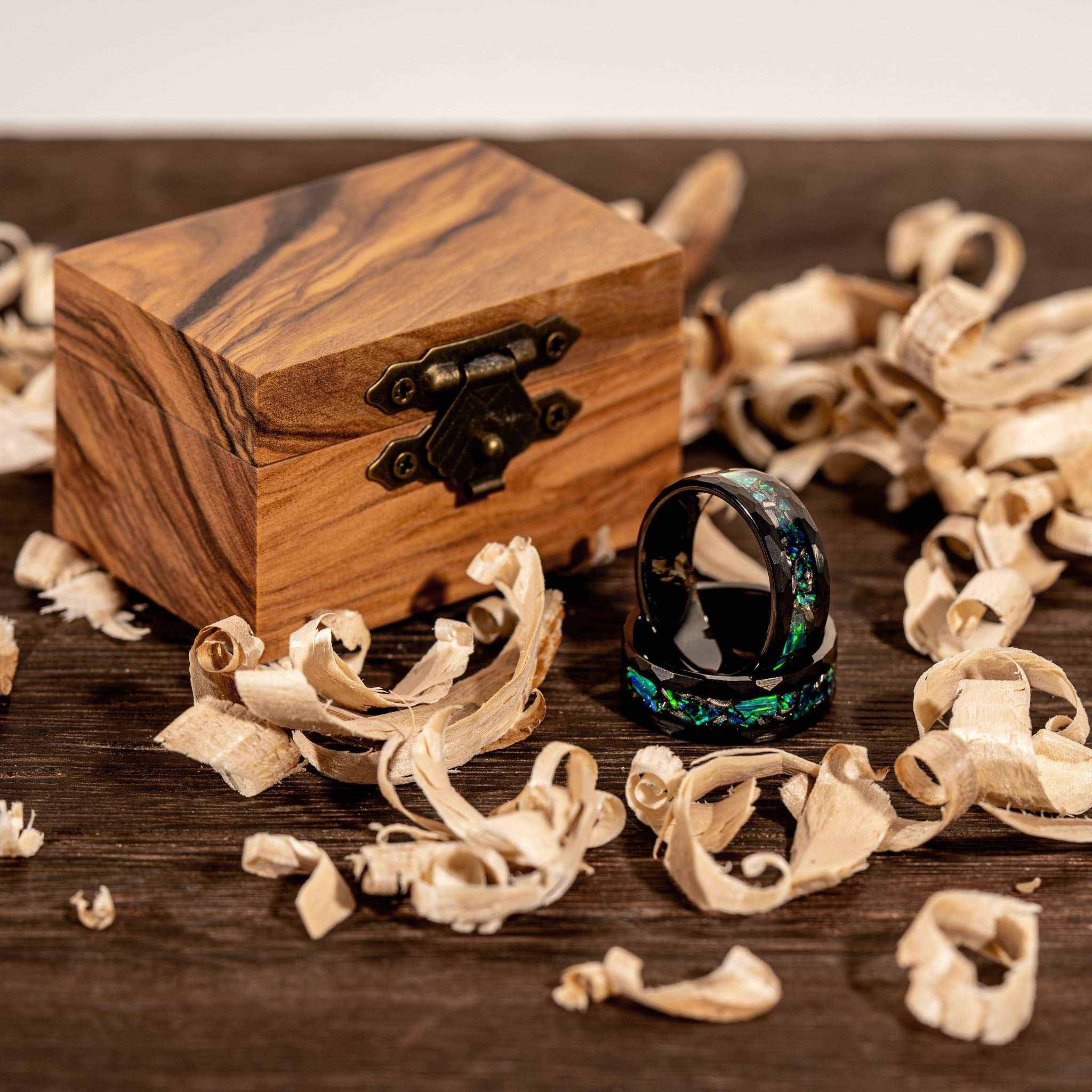 Meteorite x Green Opal Tungsten Carbide Ring