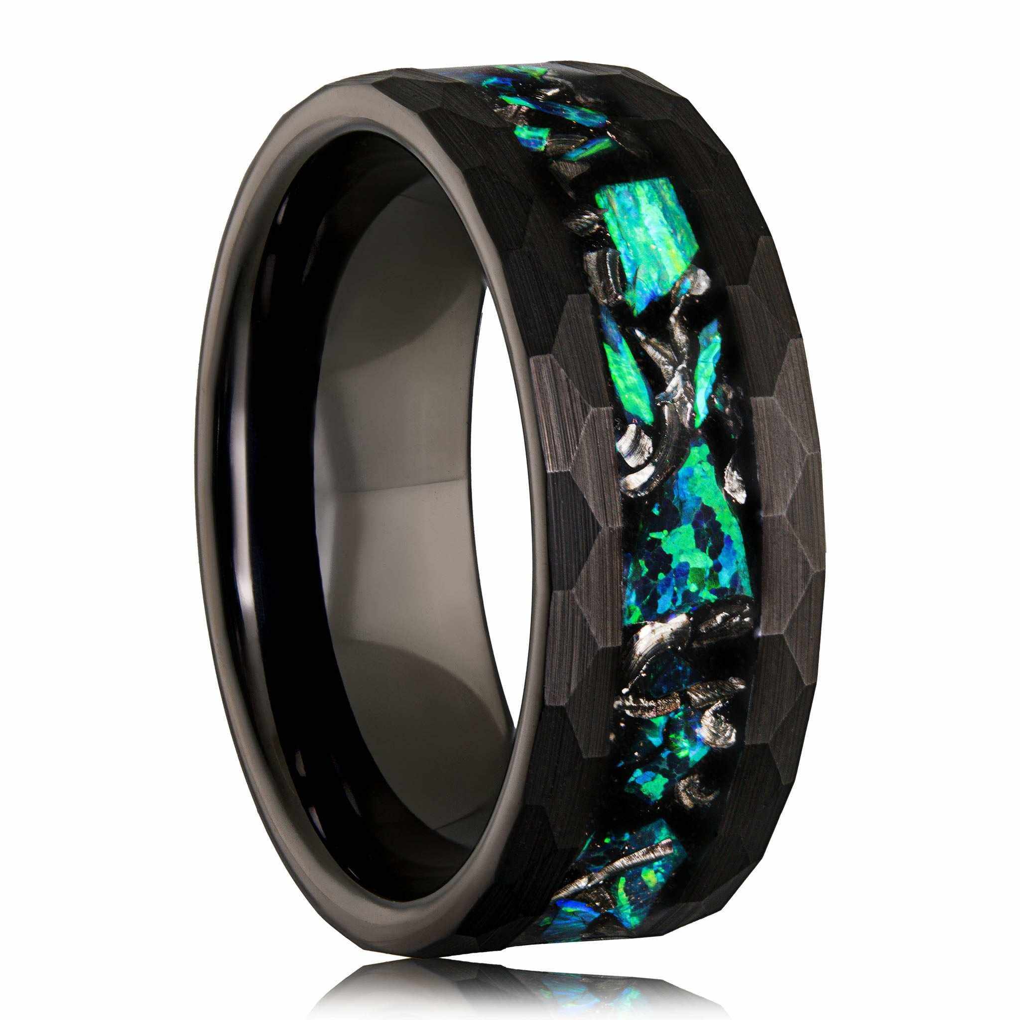 Meteorite x Green Opal Tungsten Carbide Ring