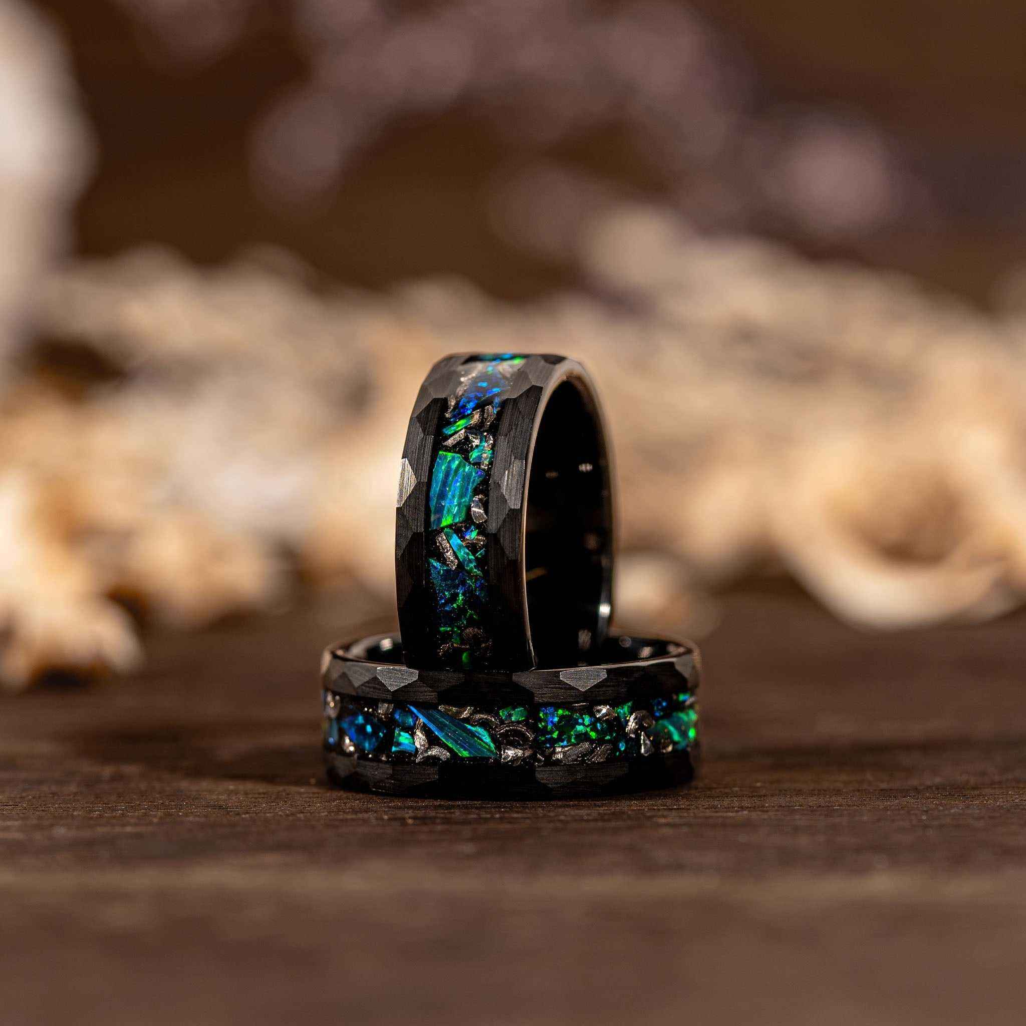 Meteorite x Green Opal Tungsten Carbide Ring