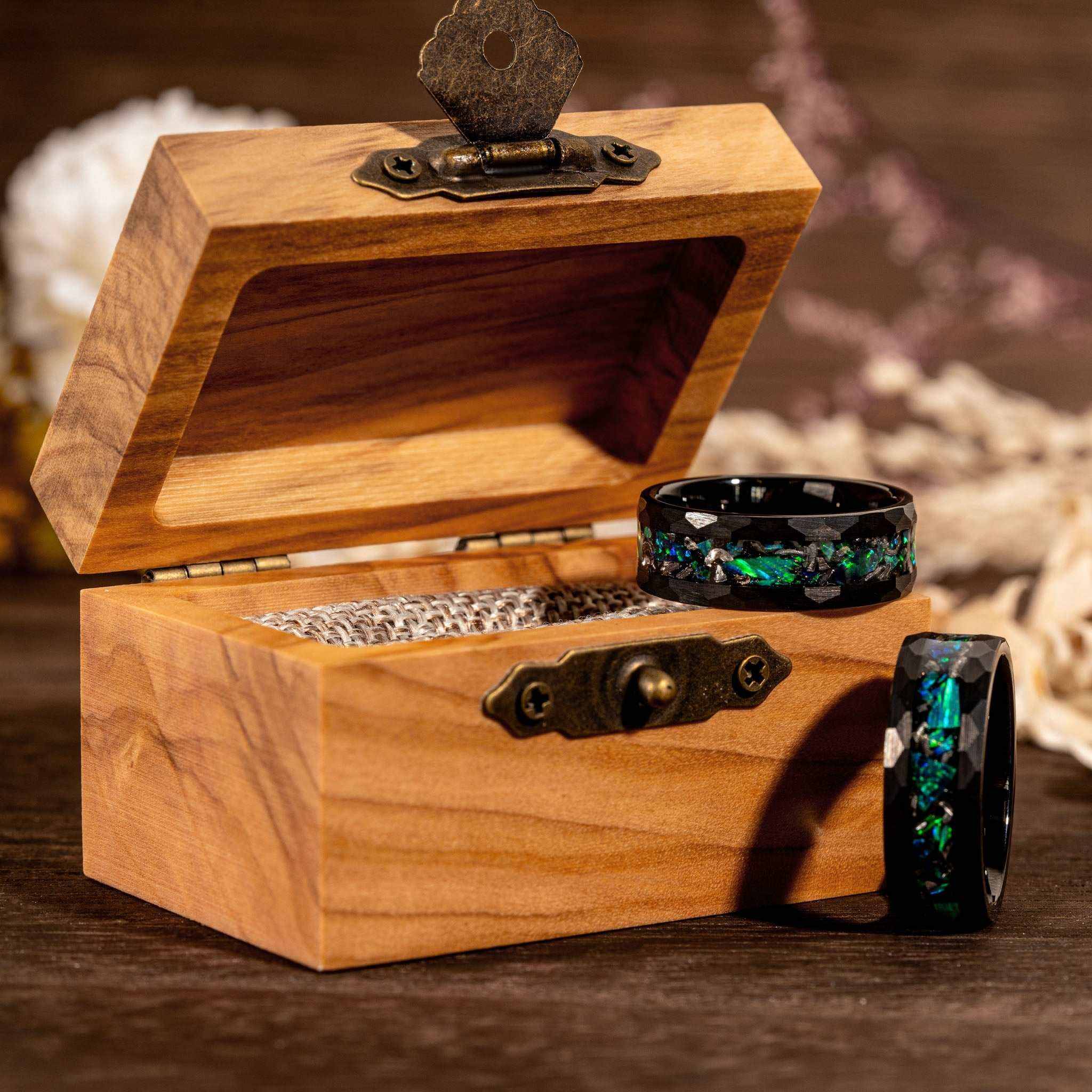 Meteorite x Green Opal Tungsten Carbide Ring