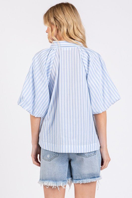 Mittoshop Button Down Striped Puff Sleeve Shirt - S. M. & Co.