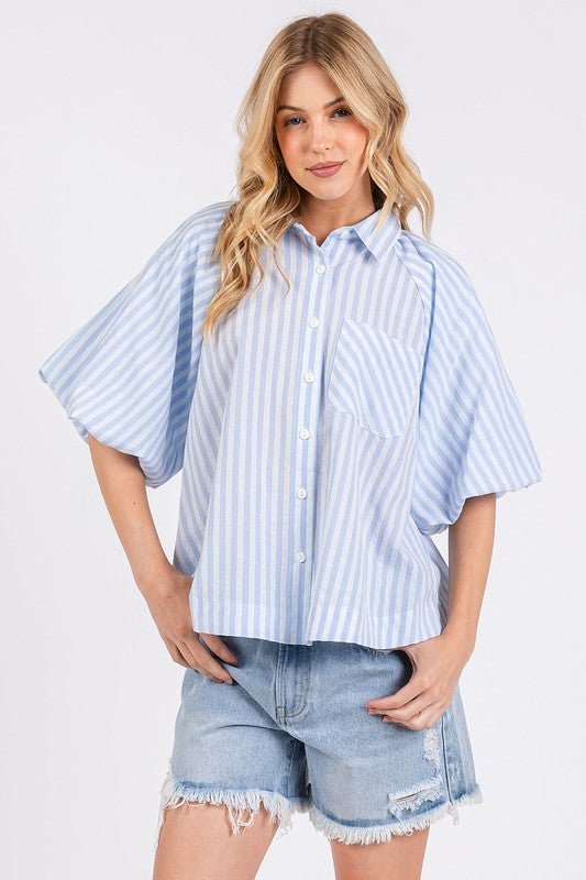 Mittoshop Button Down Striped Puff Sleeve Shirt - S. M. & Co.