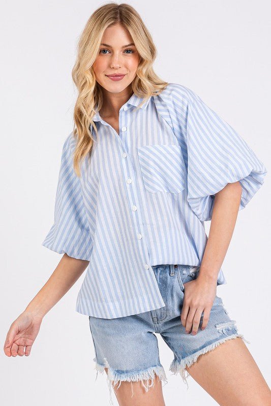 Mittoshop Button Down Striped Puff Sleeve Shirt - S. M. & Co.