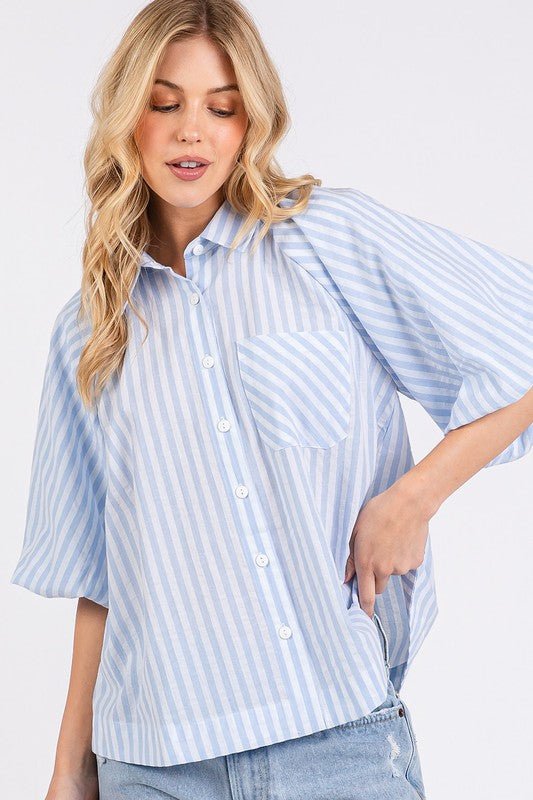 Mittoshop Button Down Striped Puff Sleeve Shirt - S. M. & Co.