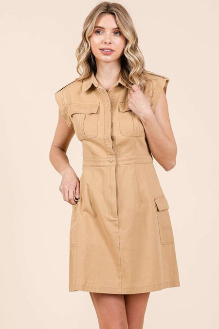 Mittoshop Cargo Pocket Half Button Mini Dress - S. M. & Co.