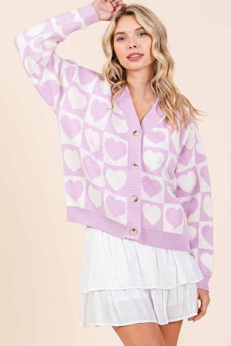 Mittoshop Checkered Heart Button Down Cardigan - S. M. & Co.