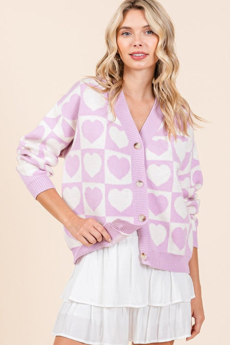 Mittoshop Checkered Heart Button Down Cardigan - S. M. & Co.