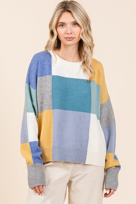 Mittoshop Color Block Round Neck Sweater - S. M. & Co.