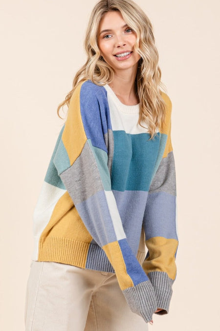 Mittoshop Color Block Round Neck Sweater - S. M. & Co.