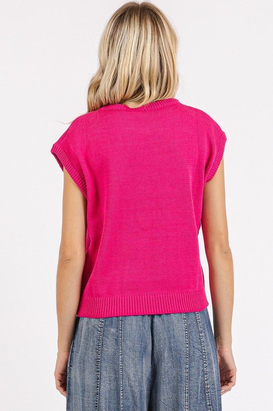 Mittoshop Contrast Letter Round Neck Cap Sleeve Knit Top - S. M. & Co.