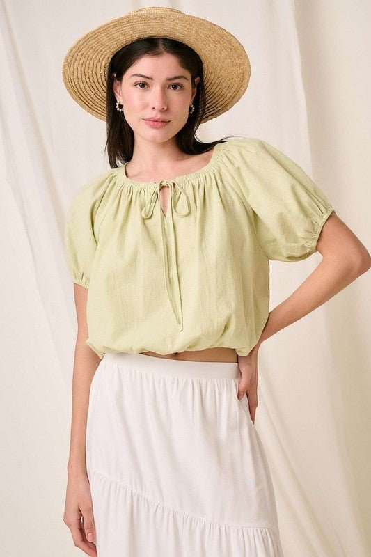 Mittoshop Linen Two - Way Short Sleeve Crop Blouse - S. M. & Co.