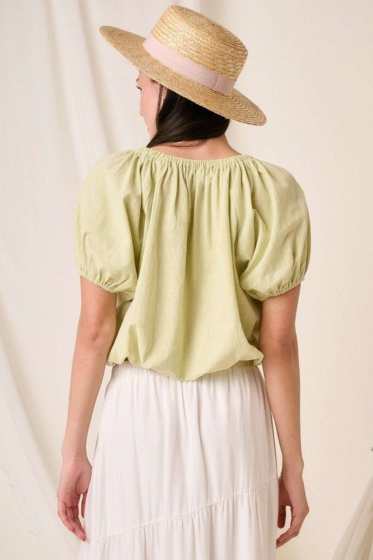 Mittoshop Linen Two - Way Short Sleeve Crop Blouse - S. M. & Co.