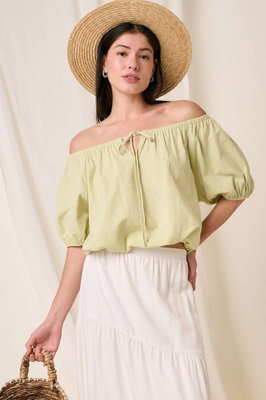 Mittoshop Linen Two - Way Short Sleeve Crop Blouse - S. M. & Co.