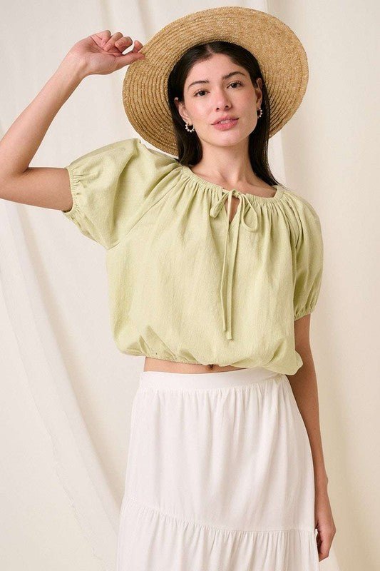 Mittoshop Linen Two - Way Short Sleeve Crop Blouse - S. M. & Co.