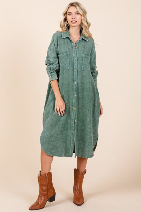 Mittoshop Mineral Wash Cotton Gauze Midi Shirt Dress - S. M. & Co.