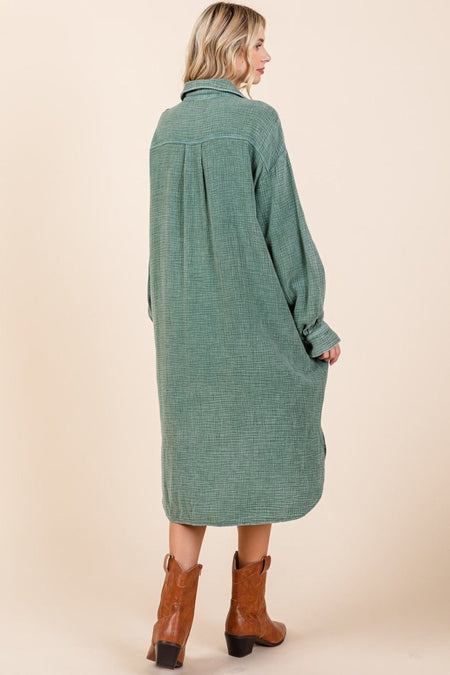 Mittoshop Mineral Wash Cotton Gauze Midi Shirt Dress - S. M. & Co.