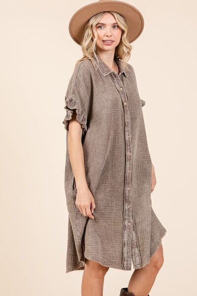 Mittoshop Mineral Wash Cotton Gauze Mini Shirt Dress - S. M. & Co.